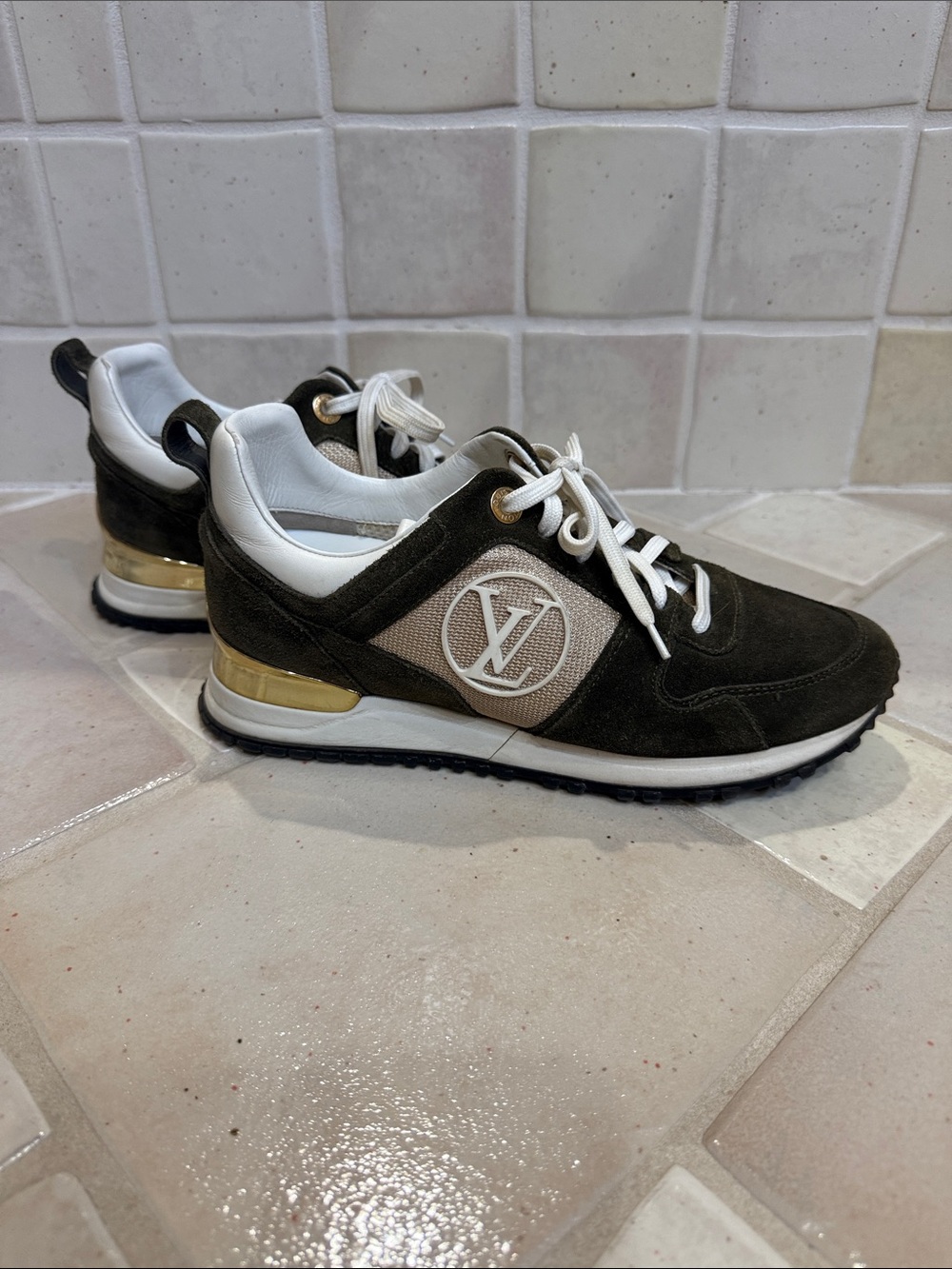 Louis Vuitton Run Away Sneaker Green Suede with Beige Women's EU 37, US 7